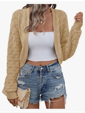 LOMON Cropped Bolero Tan  Knit Shrugs For Dresses Open Front Cardigan NWT